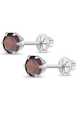 catchy white gold 4mm round January Birthstone baby earrings 